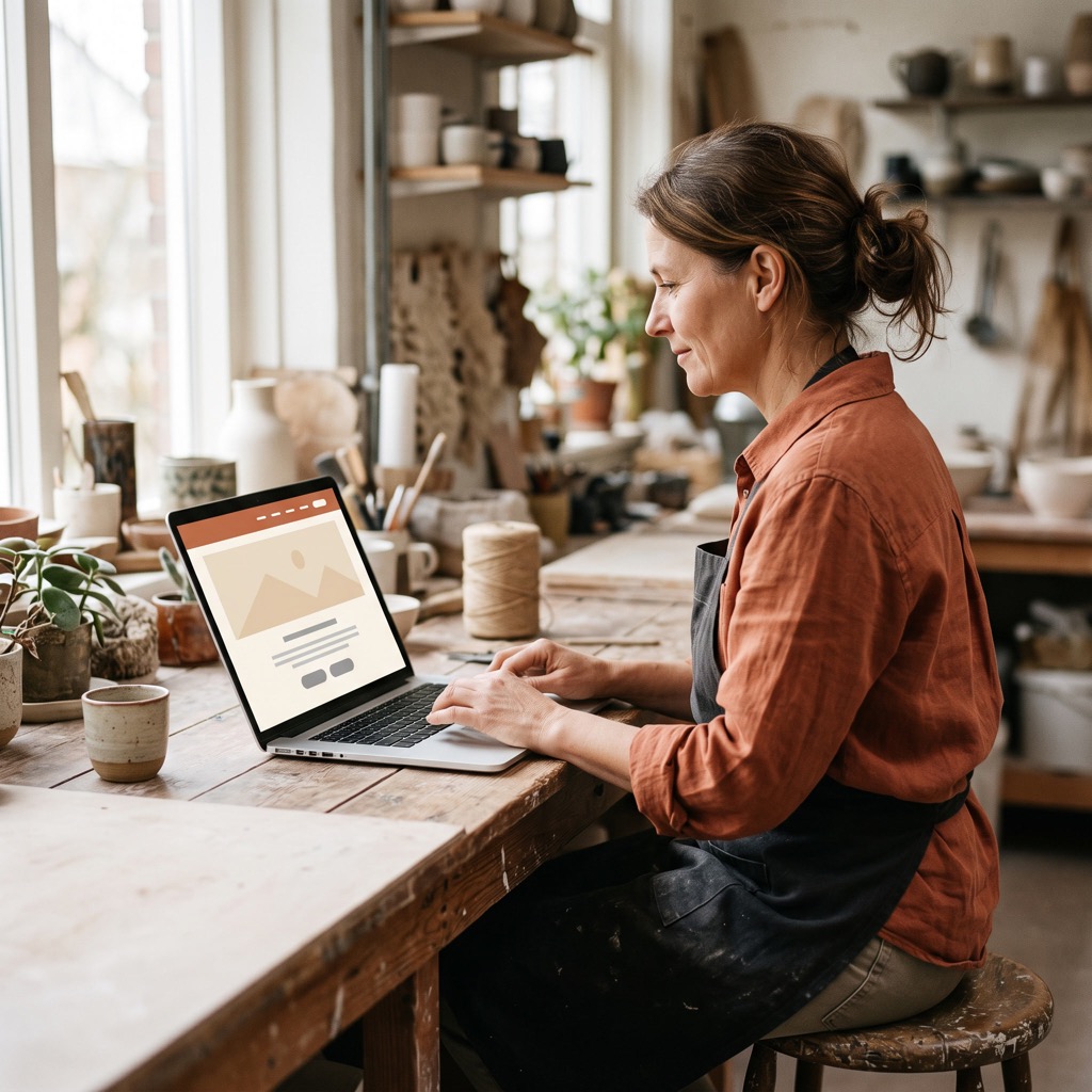 Ondernemer bekijkt bezoekersstatistieken van de eigen website op een laptop