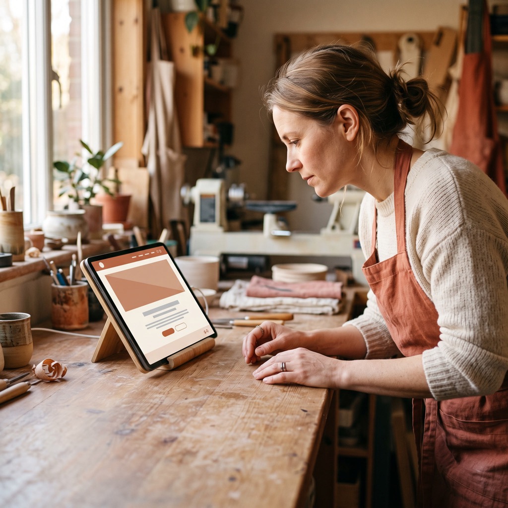 Ondernemer bekijkt op een tablet de eigen website met een taalkeuze