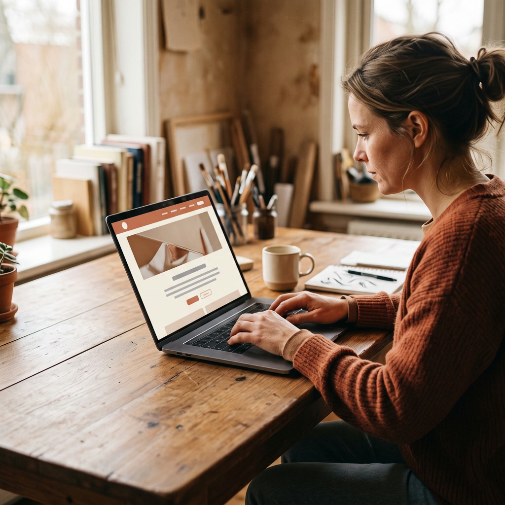 Ondernemer bekijkt bezoekersstatistieken van de website op een laptop