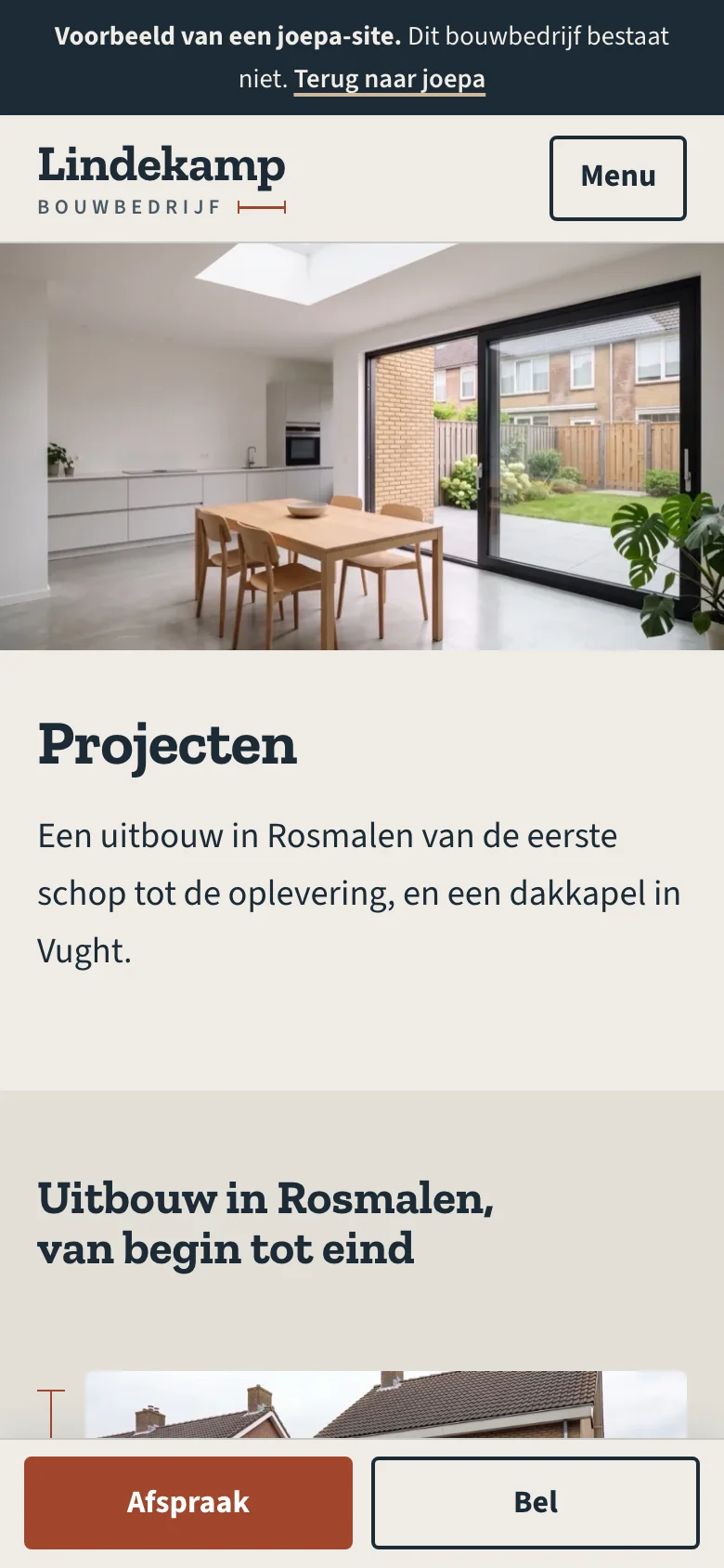 Bouwbedrijf Lindekamp op een telefoon