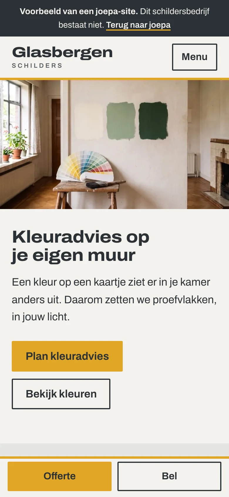 Schildersbedrijf Glasbergen op een telefoon