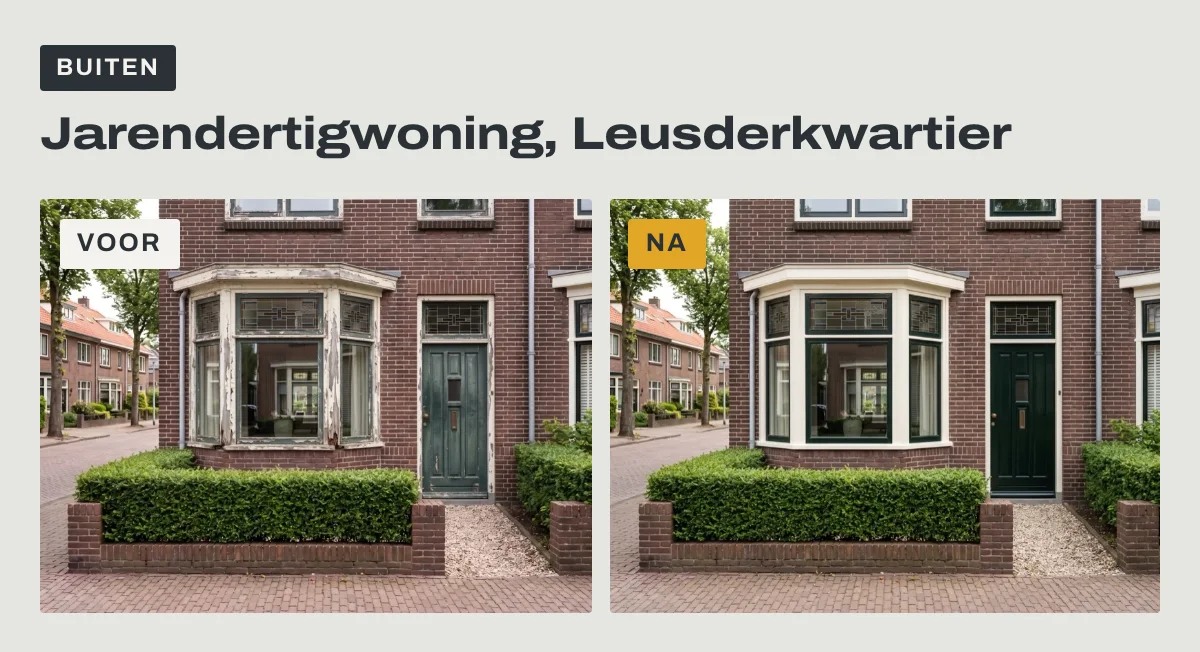 Een project op de voorbeeldsite, met foto's van de kozijnen voor en na het schilderen