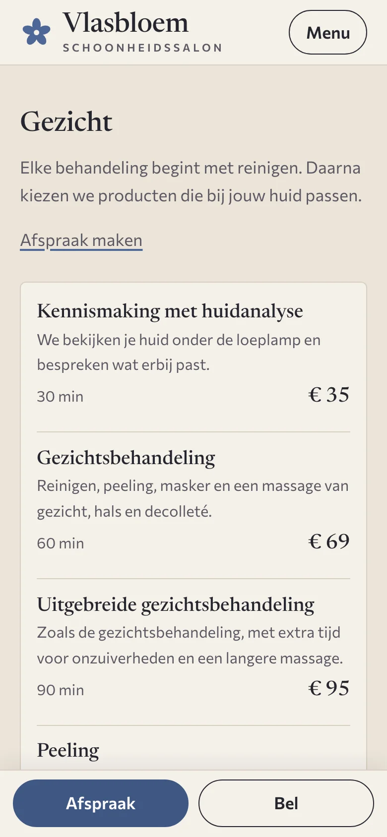 Schoonheidssalon Vlasbloem op een telefoon