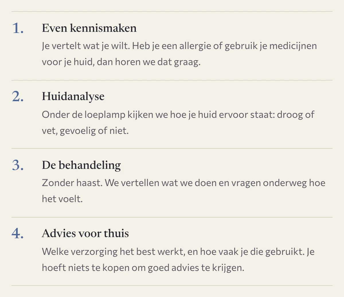 De genummerde stappen van een eerste afspraak op de voorbeeldsite