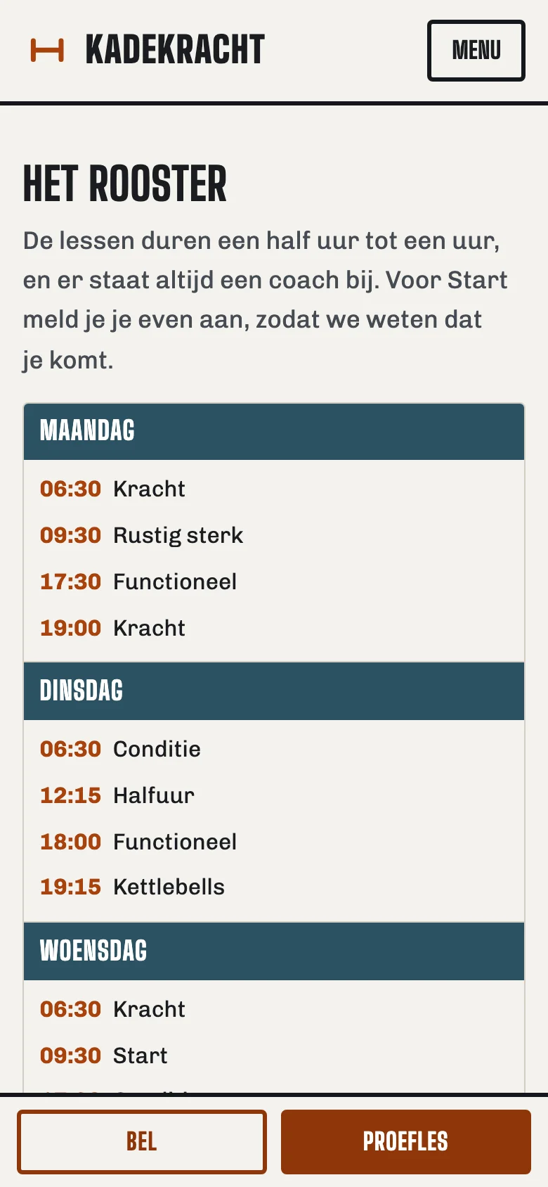 Sportschool Kadekracht op een telefoon