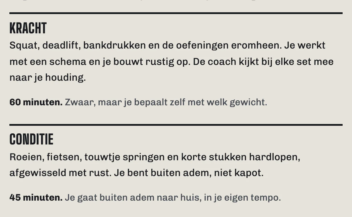 Een les op de voorbeeldsite met uitleg, de duur en hoe zwaar hij is