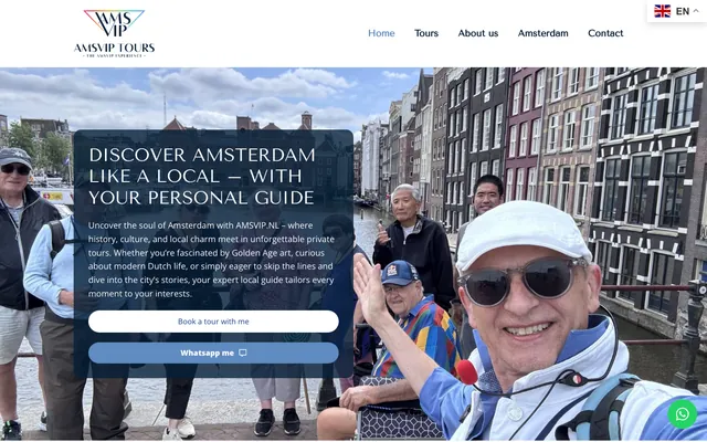 De homepage van AMSVIP Tours