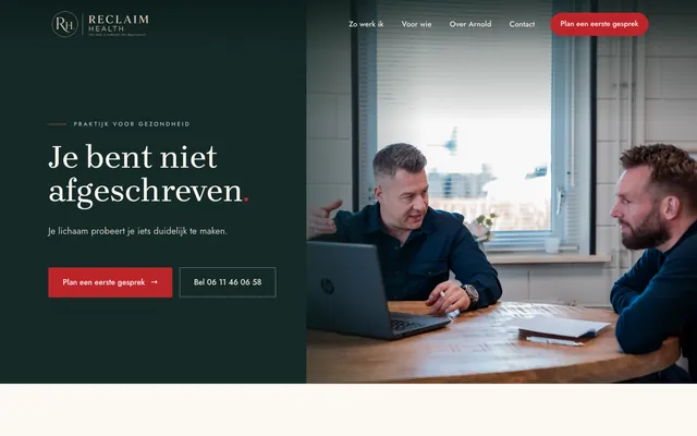 De homepage van Reclaim Health
