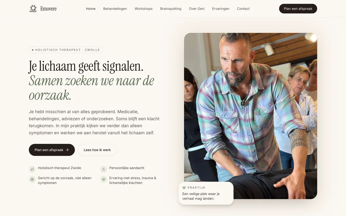 Homepage van Emovere, holistische therapie in Zwolle