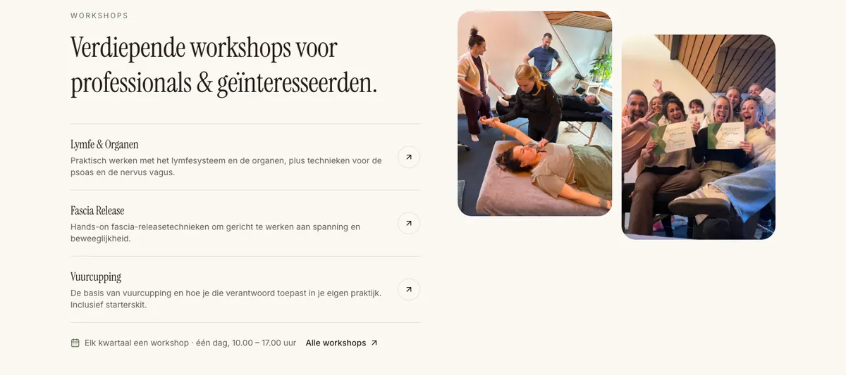 De drie workshops met foto's van een workshopdag