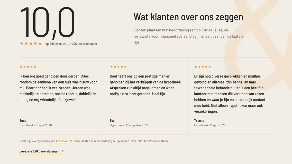 De score van 10,0 met drie reviews van klanten