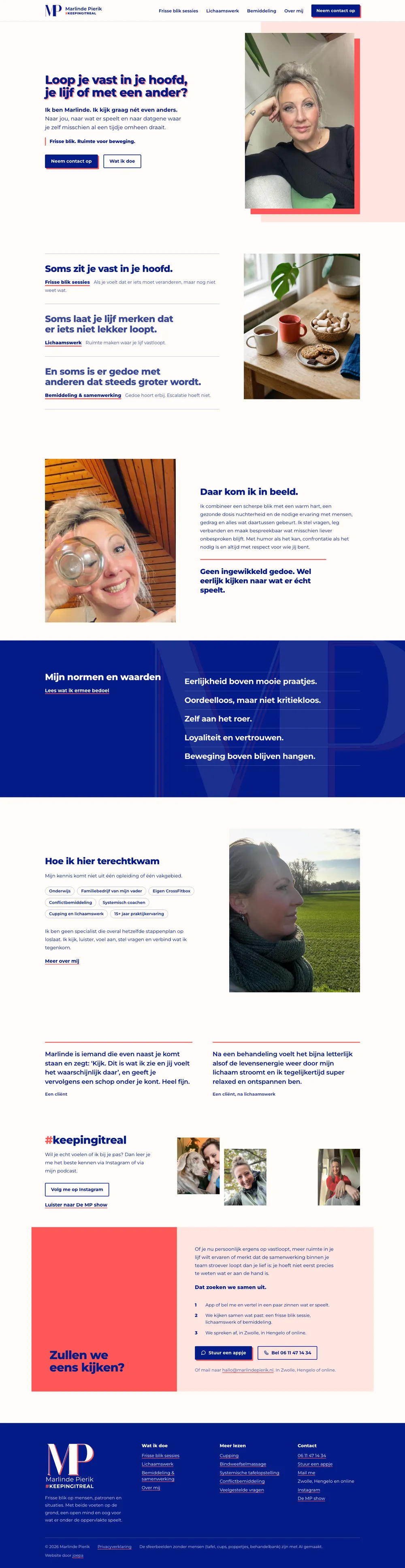 De volledige homepage van Marlinde Pierik