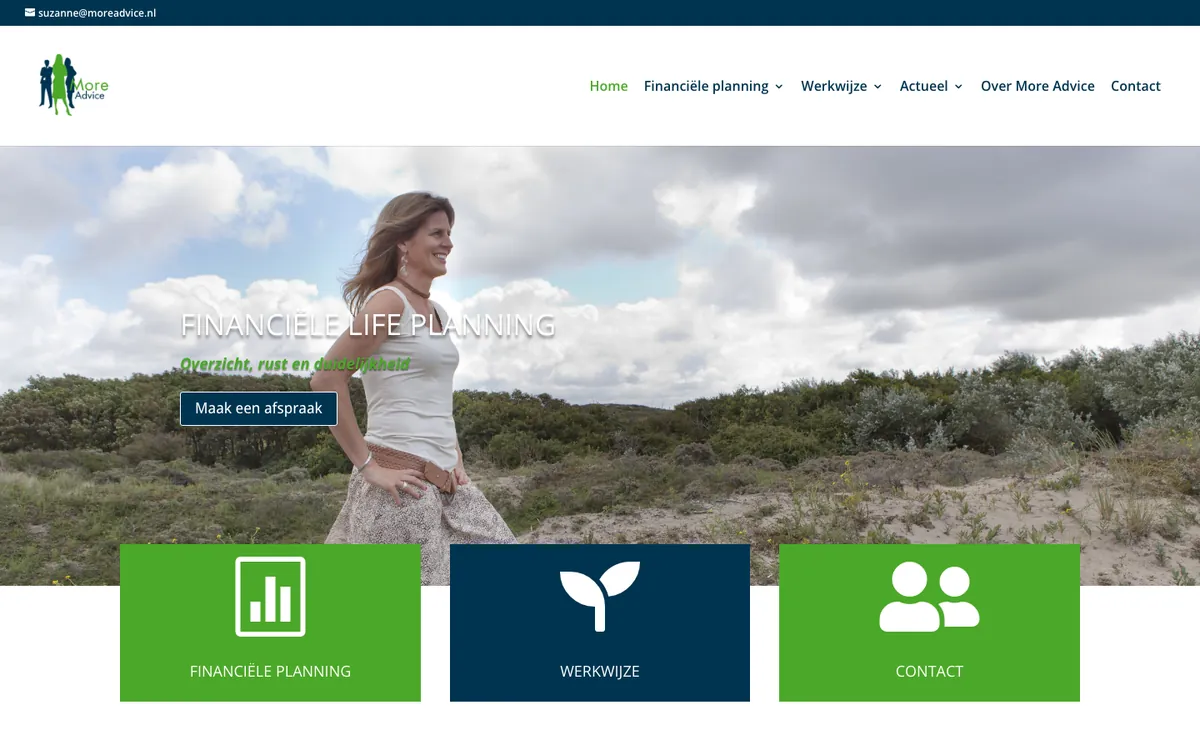 De homepage van More Advice voor de overstap
