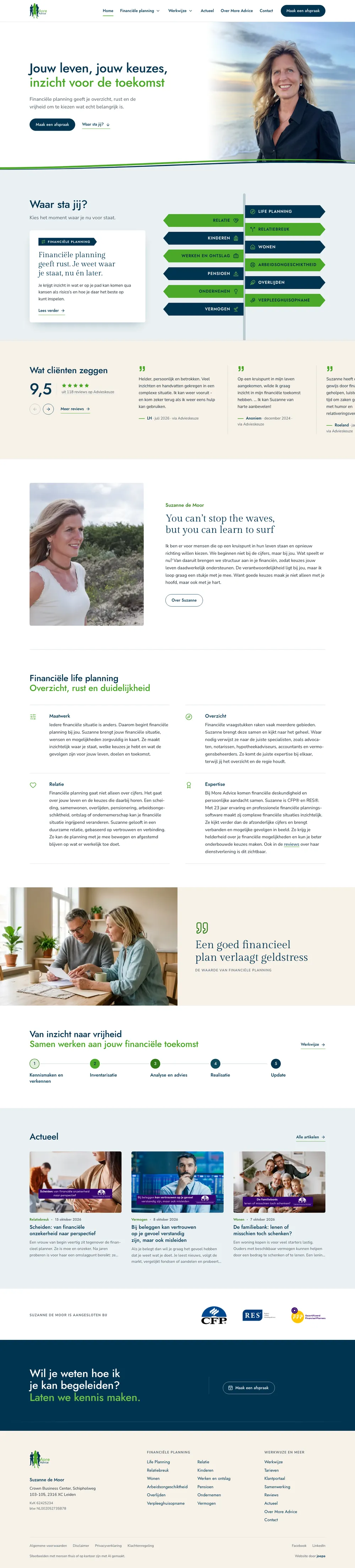 De volledige homepage van More Advice