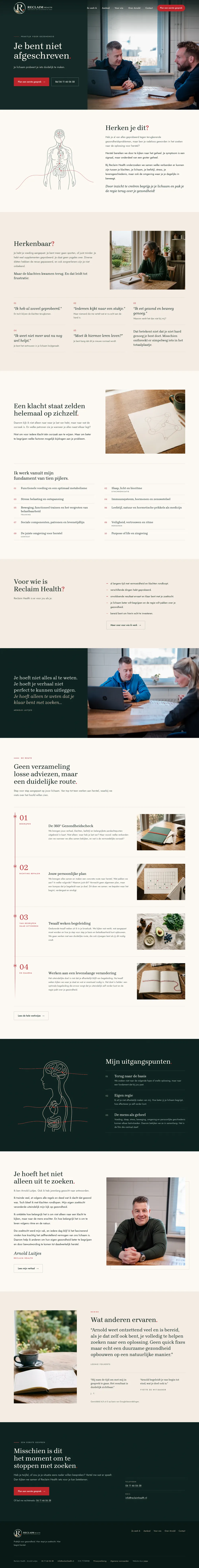 De volledige homepage van Reclaim Health