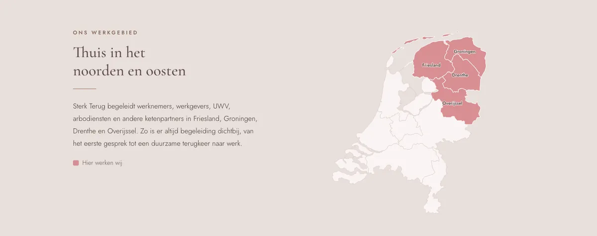 De kaart met het werkgebied in het noorden en oosten