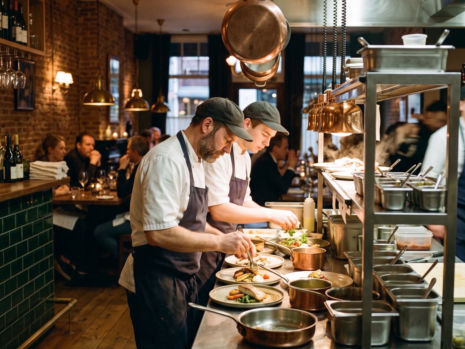 De open keuken van Brasserie Waterhoen tijdens de service